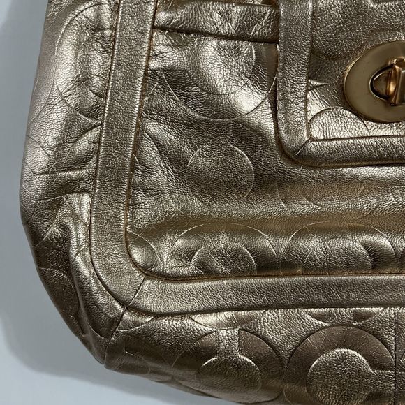 Rare HTF Coach Metallic Rose Gold All Leather Purse Shoulder Bag C Pattern - Picture 3 of 16